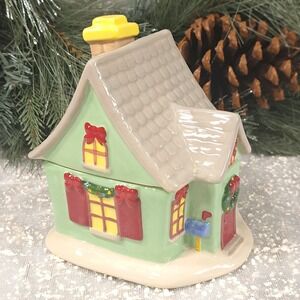 Temp-tations By Tara Winter‎ Christmas House Cookie Jar Holiday Hand Painted